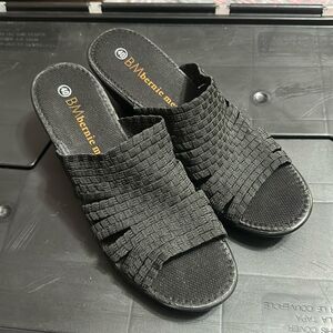 BERNIE MEV Black Woven Kent Slip On Heeled Sandals